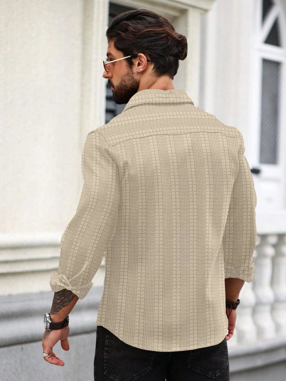 Men Regular Fit Self Design Spread Collar Casual Shirt