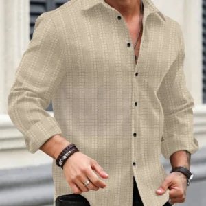 Men Regular Fit Self Design Spread Collar Casual Shirt